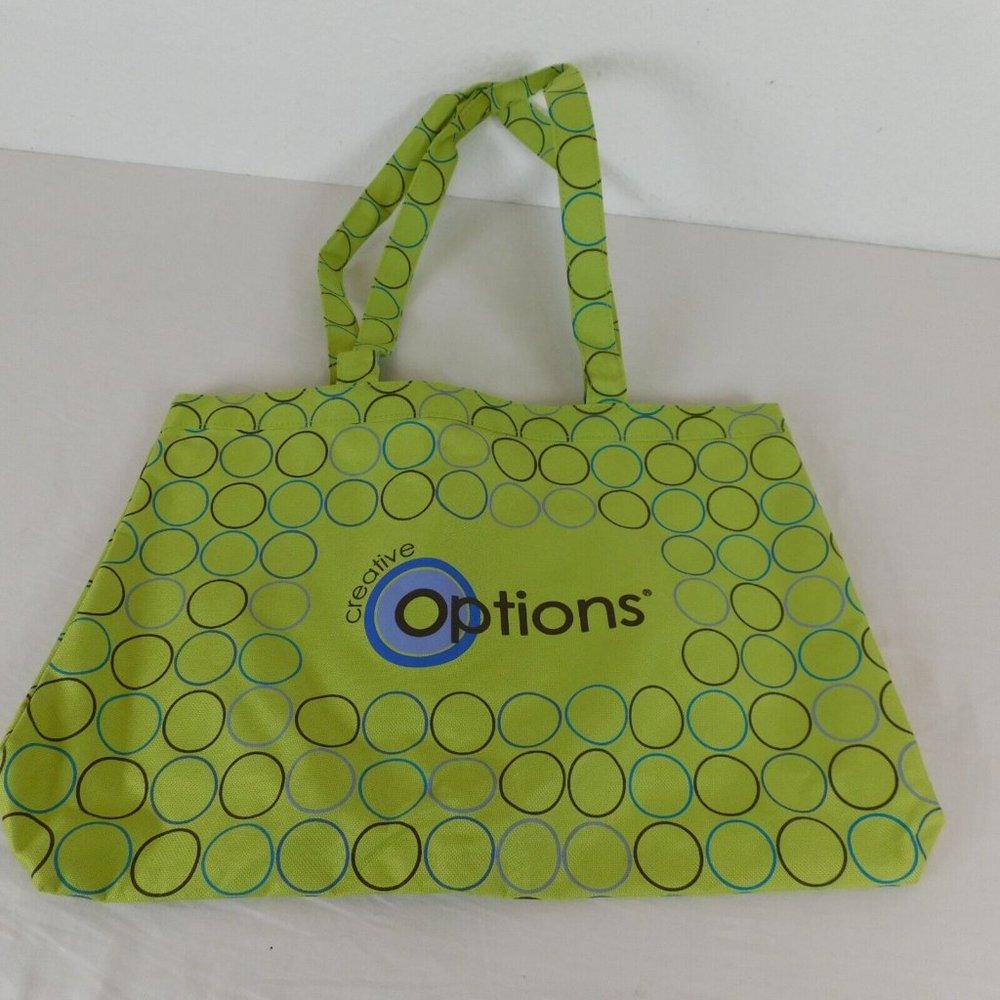 Creative Options Tote Bag Green Colorful Circles 17"x11" Flat Bottom Crafts NWOT